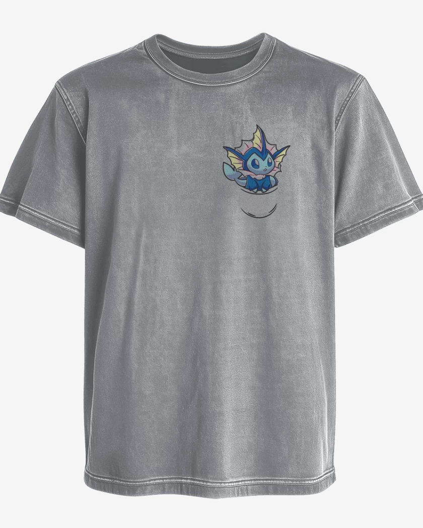 Polera desgastada Gris Melange de Vaporeon Bolsillo