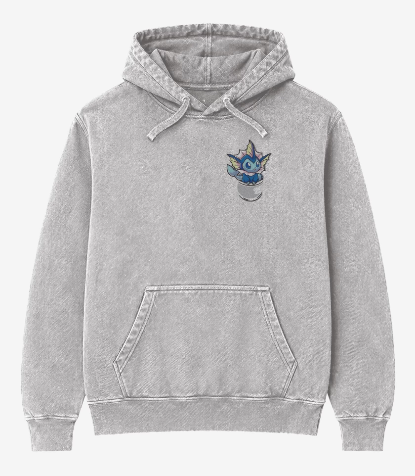 Poleron Canguro Acid Wash Gris Melange de Vaporeon Bolsillo