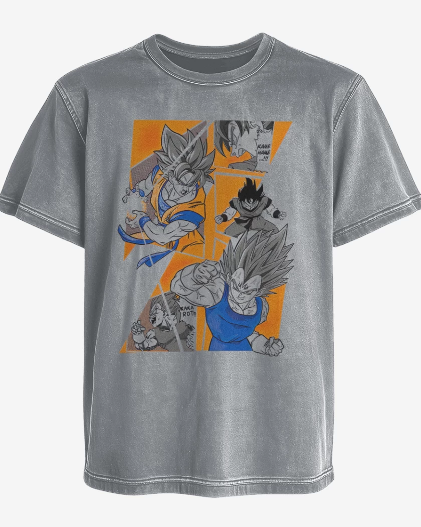 Polera desgastada Gris Melange de Saiyan battle
