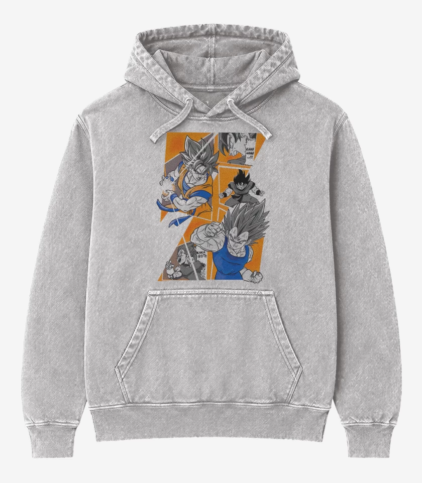 Poleron Canguro Acid Wash Gris Melange de Saiyan battle