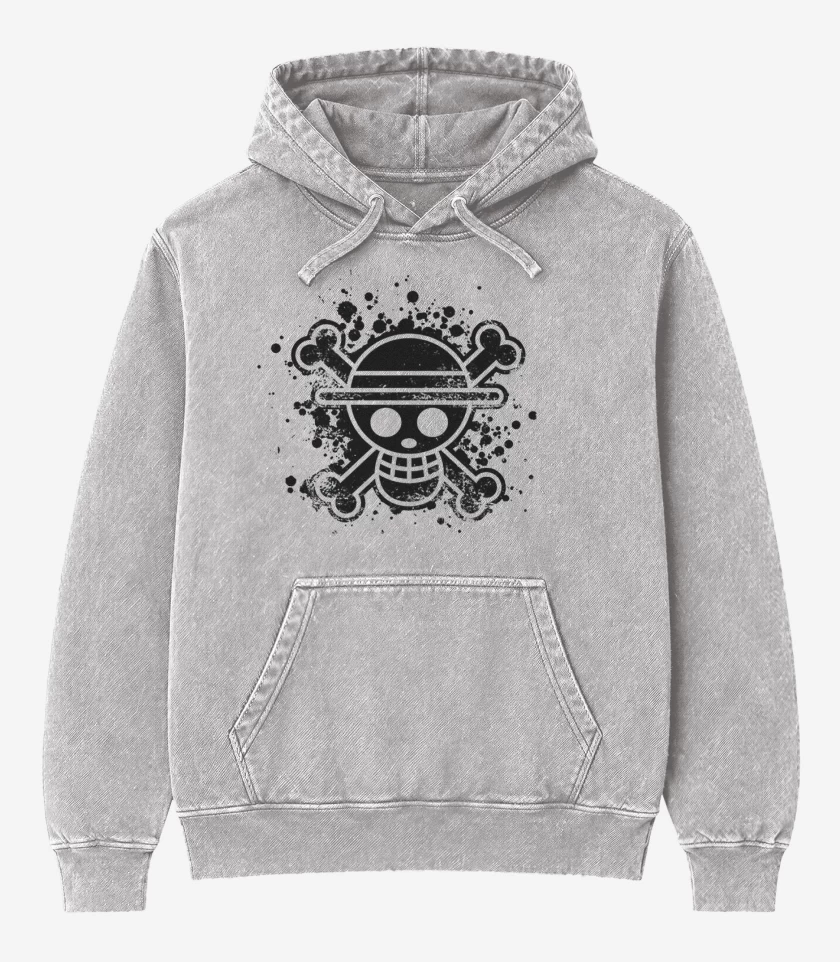 Poleron Canguro Acid Wash Gris Melange de One piece negro