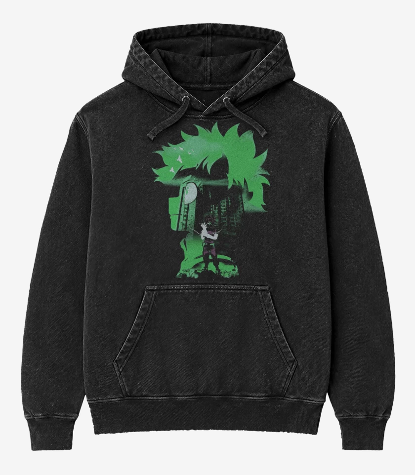 Poleron Canguro Acid Wash Negro de Deku hero