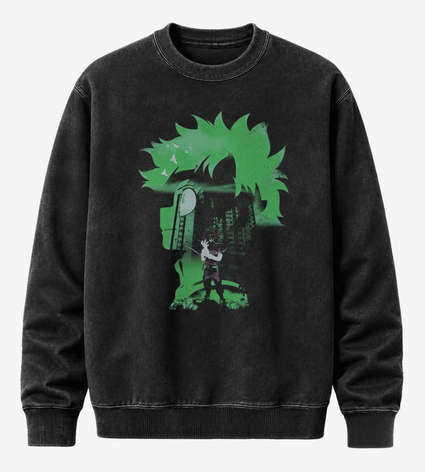 Poleron Polo Acid Wash Negro de Deku hero