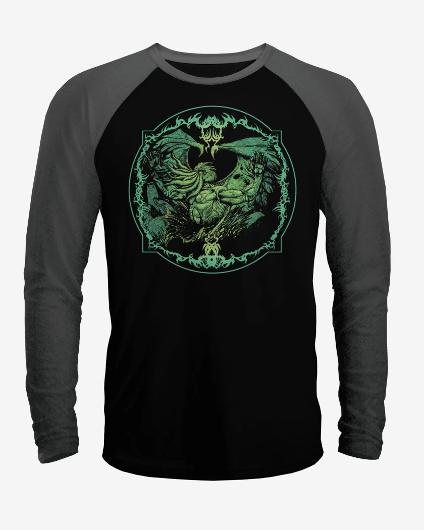 Polera Raglan Negro / Negro Heather de Cthulhu musculoso