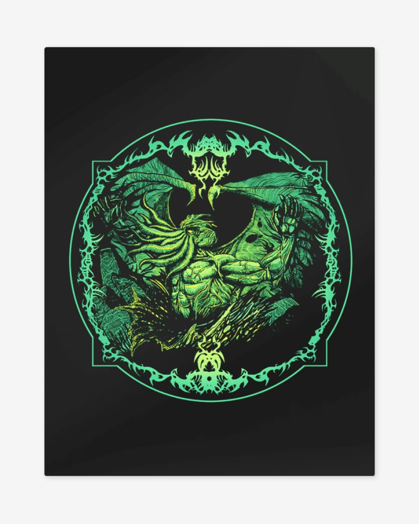 Print metalico Negro de Cthulhu musculoso