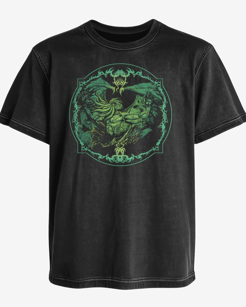 Polera desgastada Negro de Cthulhu musculoso