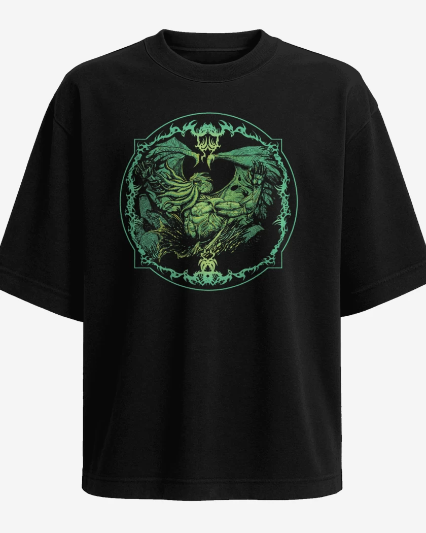 Polera Oversize Negro de Cthulhu musculoso