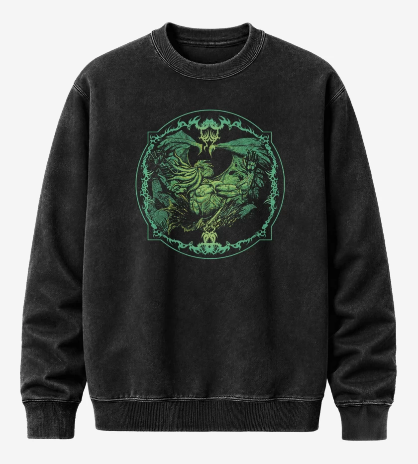 Poleron Polo Acid Wash Negro de Cthulhu musculoso
