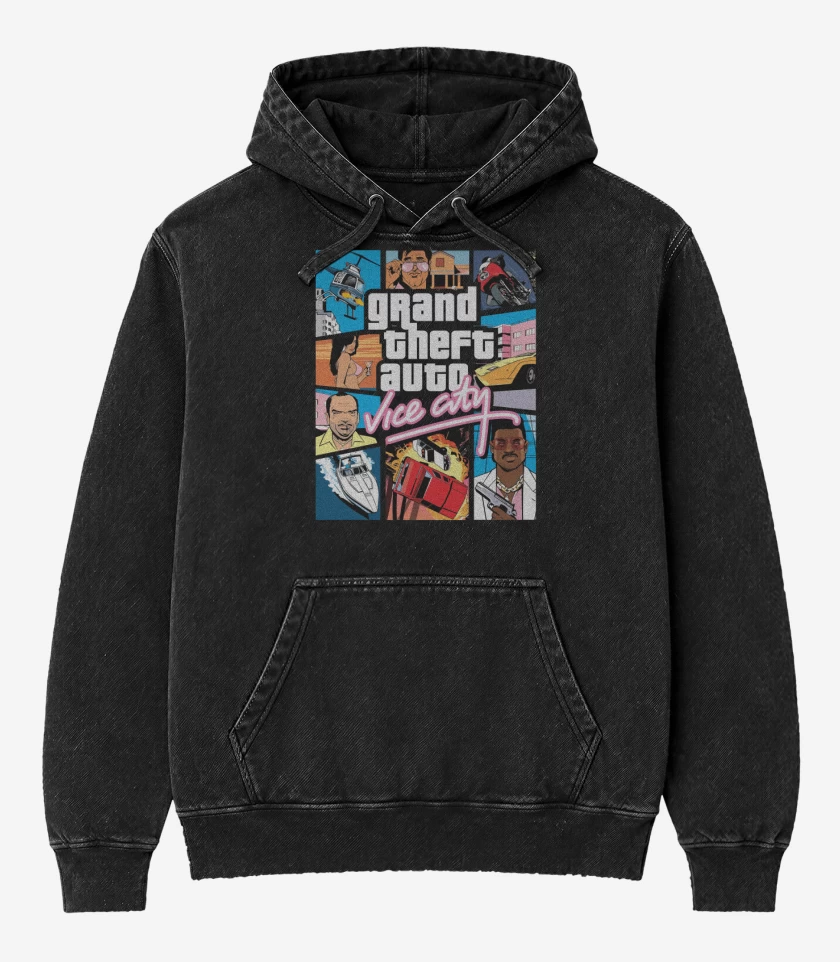 Poleron Canguro Acid Wash Negro de GTA Vice CIty