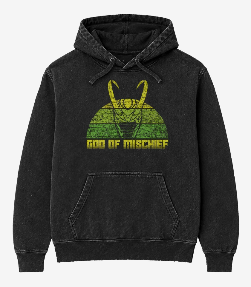 Poleron Canguro Acid Wash Negro de god of mischief