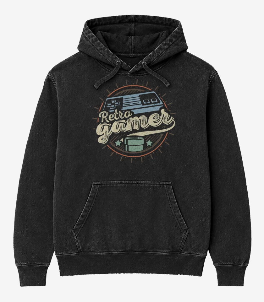 Poleron Canguro Acid Wash Negro de New Retro gamer