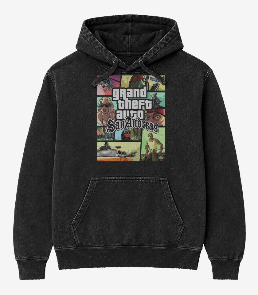 Poleron Canguro Acid Wash Negro de GTA San Andreas