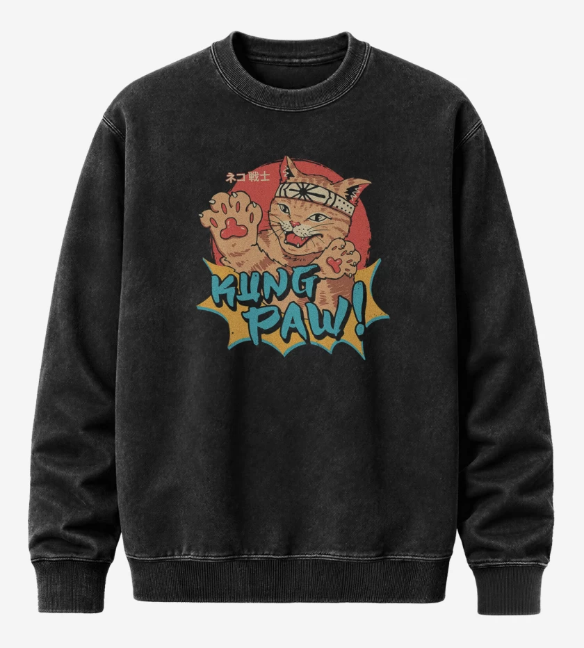 Poleron Polo Acid Wash Negro de Kung paw