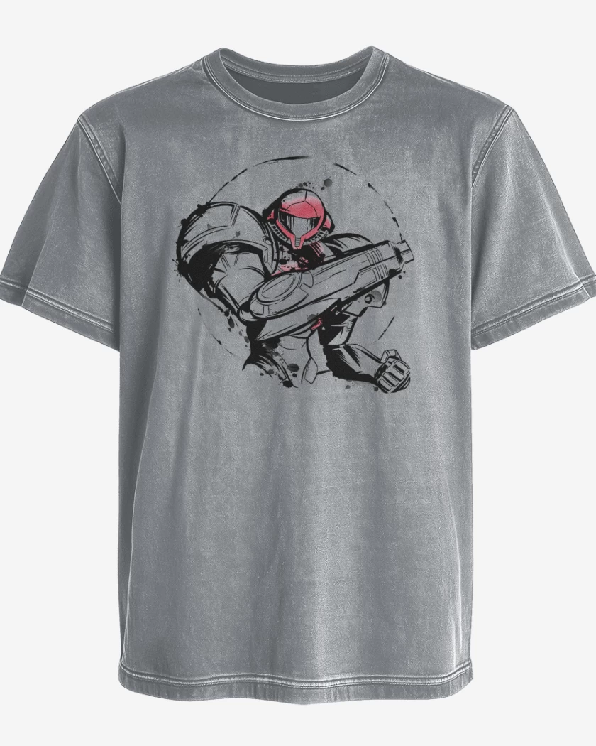 Polera desgastada Gris Melange de samus blanco