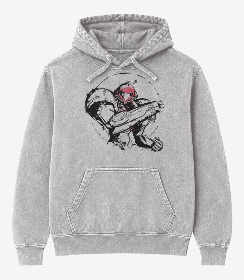 Poleron Canguro Acid Wash Gris Melange de samus blanco