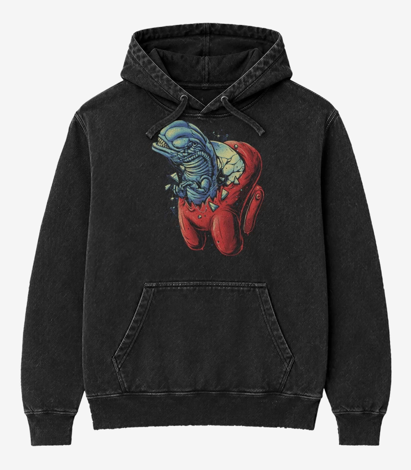 Poleron Canguro Acid Wash Negro de Among alien