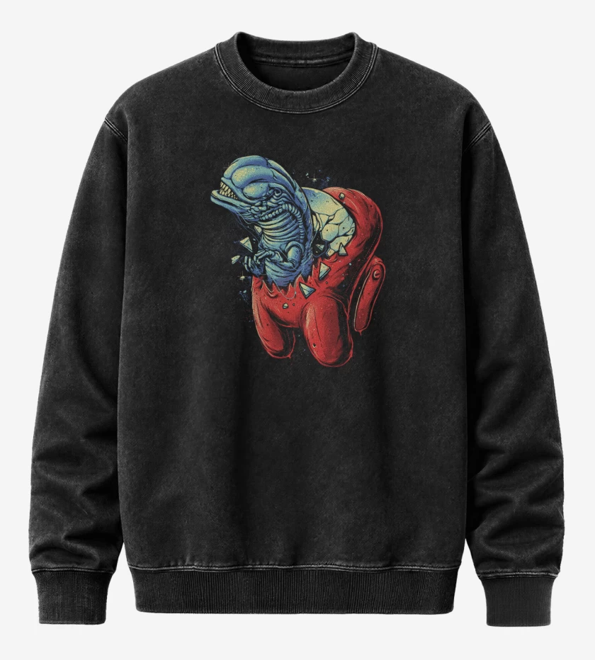 Poleron Polo Acid Wash Negro de Among alien