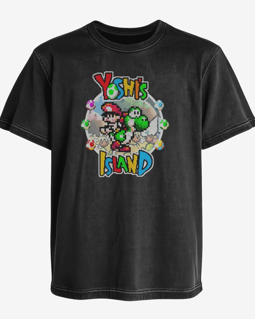 Polera desgastada Negro de Yoshi Island