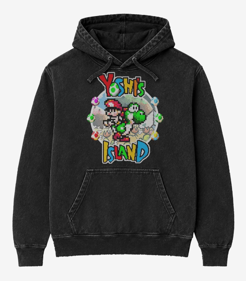 Poleron Canguro Acid Wash Negro de Yoshi Island