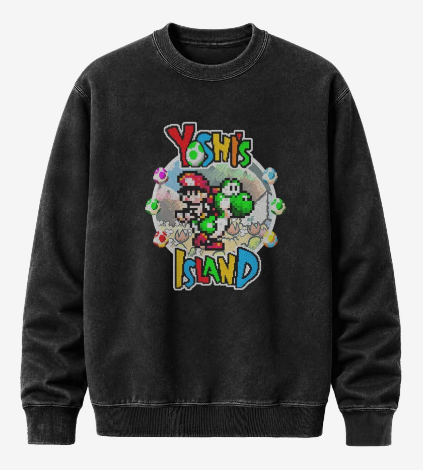 Poleron Polo Acid Wash Negro de Yoshi Island