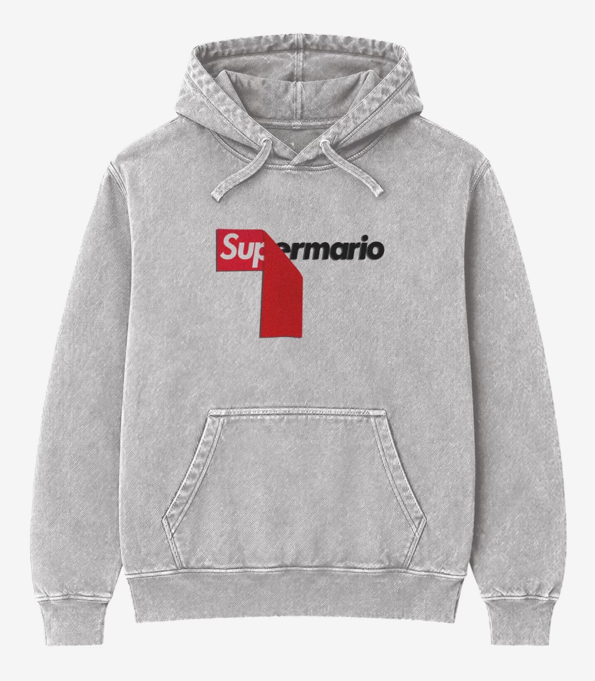 Poleron Canguro Acid Wash Gris Melange de Suprebigote
