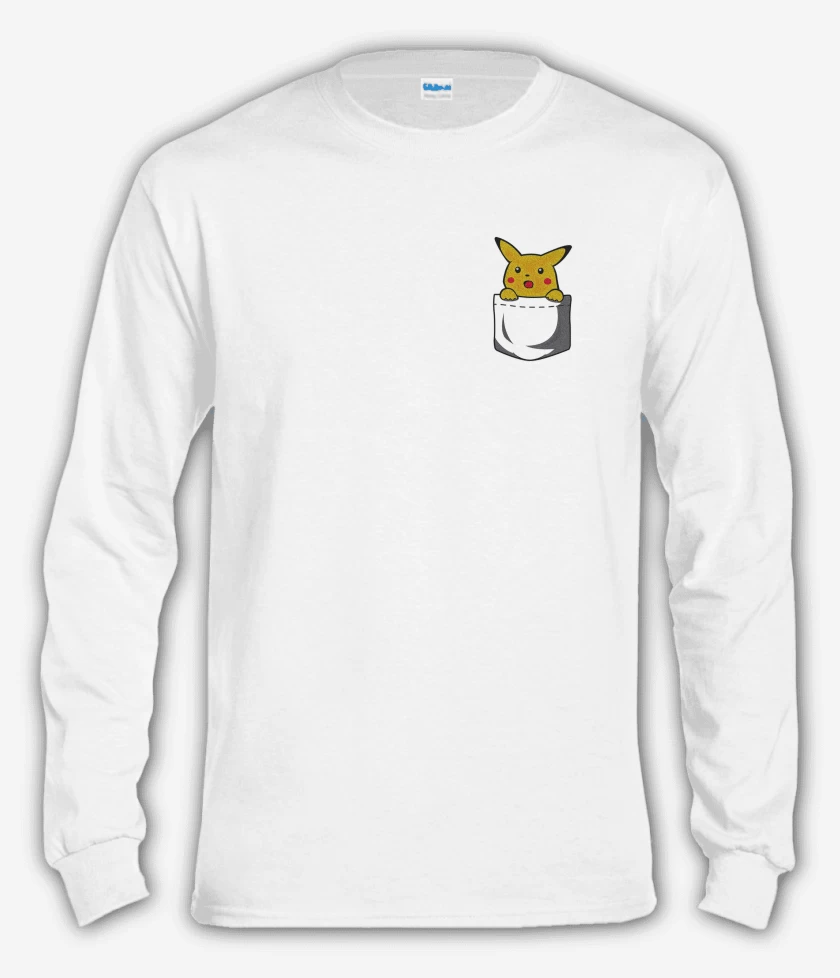 Polera manga larga Blanco de Pikachu de bolsillo