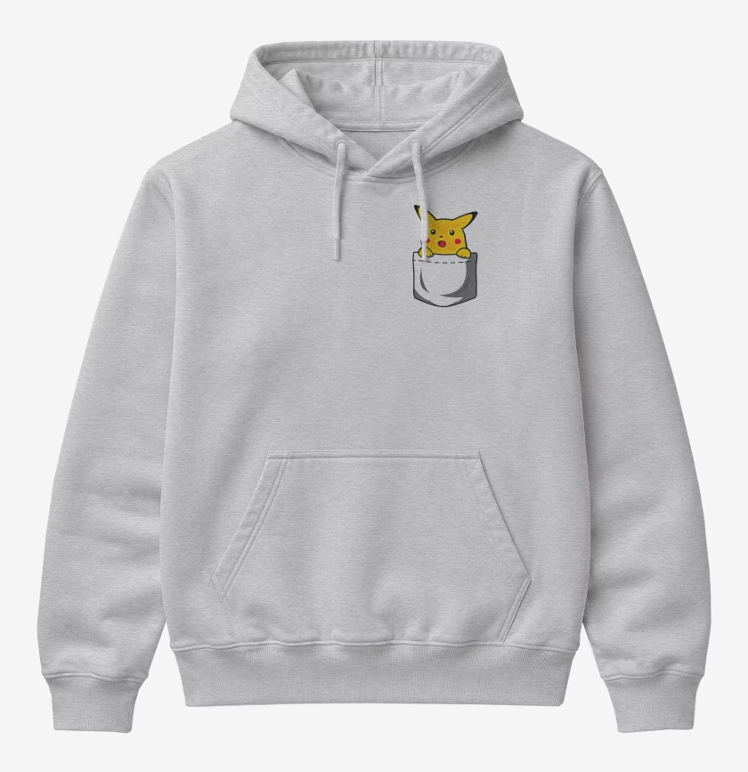 Poleron Canguro básico Gris Melange de Pikachu de bolsillo