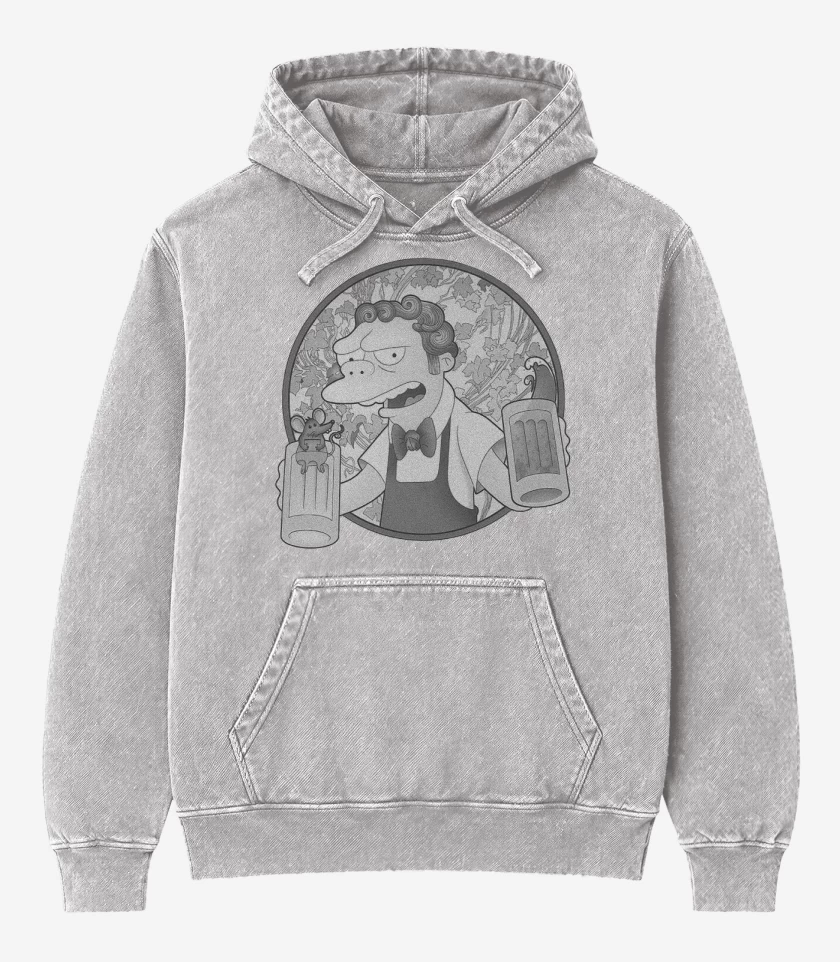 Poleron Canguro Acid Wash Gris Melange de Moes black and white