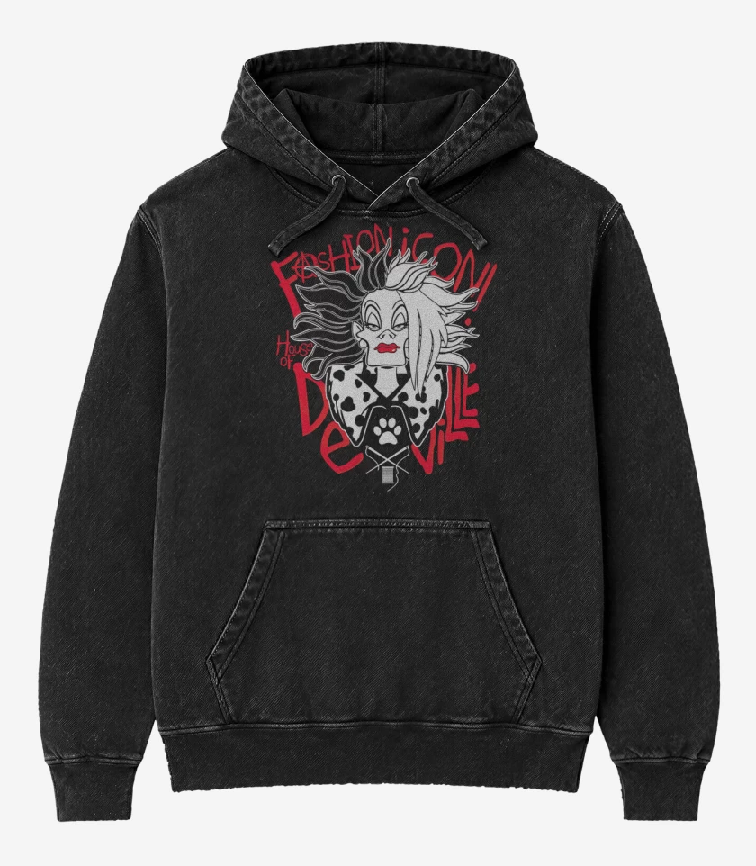 Poleron Canguro Acid Wash Negro de La Cruela