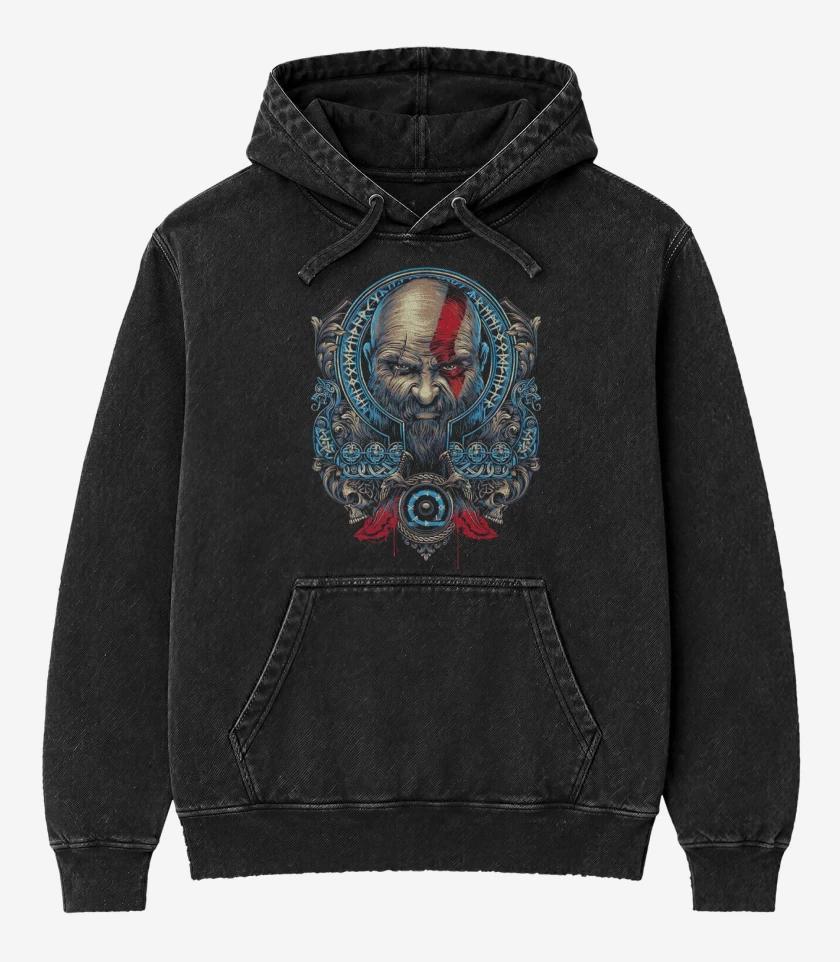 Poleron Canguro Acid Wash Negro de Kratos Nordico