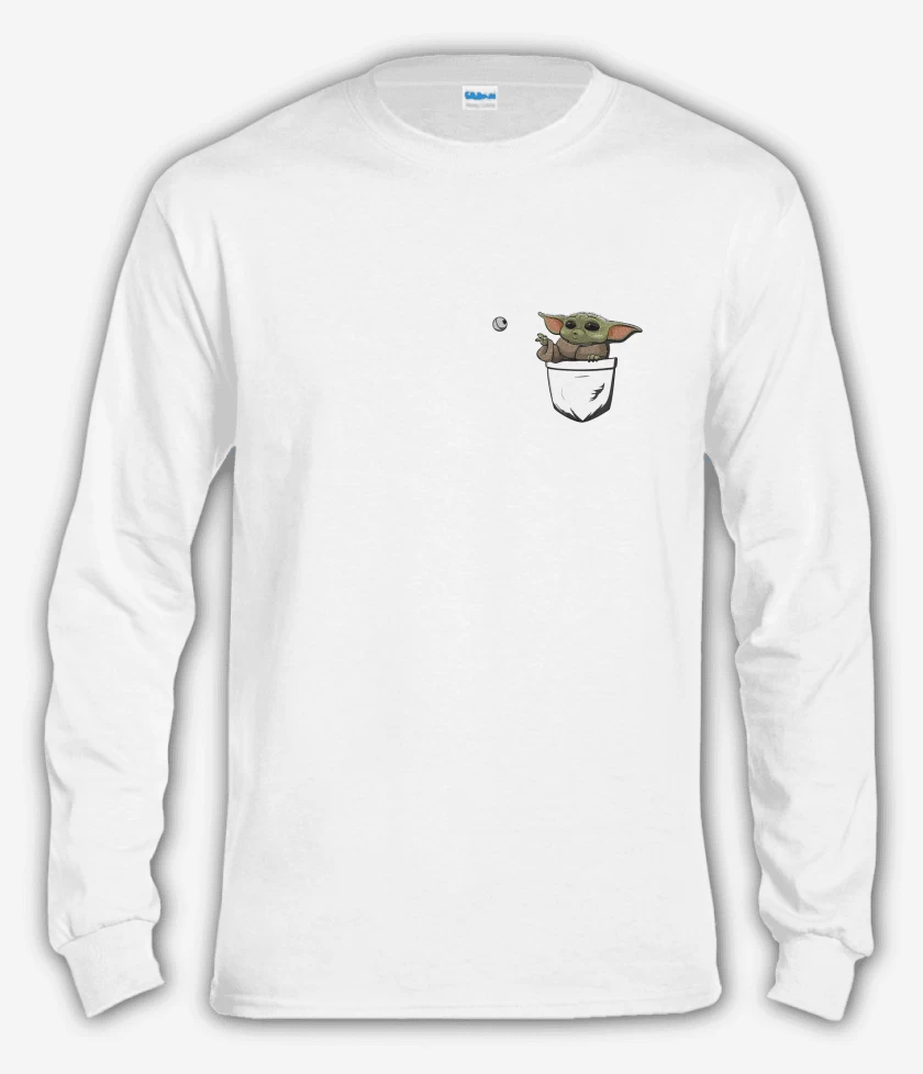 Polera manga larga Blanco de Grogu de bolsillo