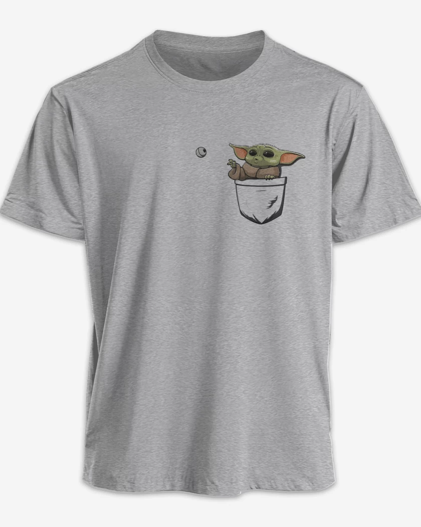 Polera Gris Melange de Grogu de bolsillo