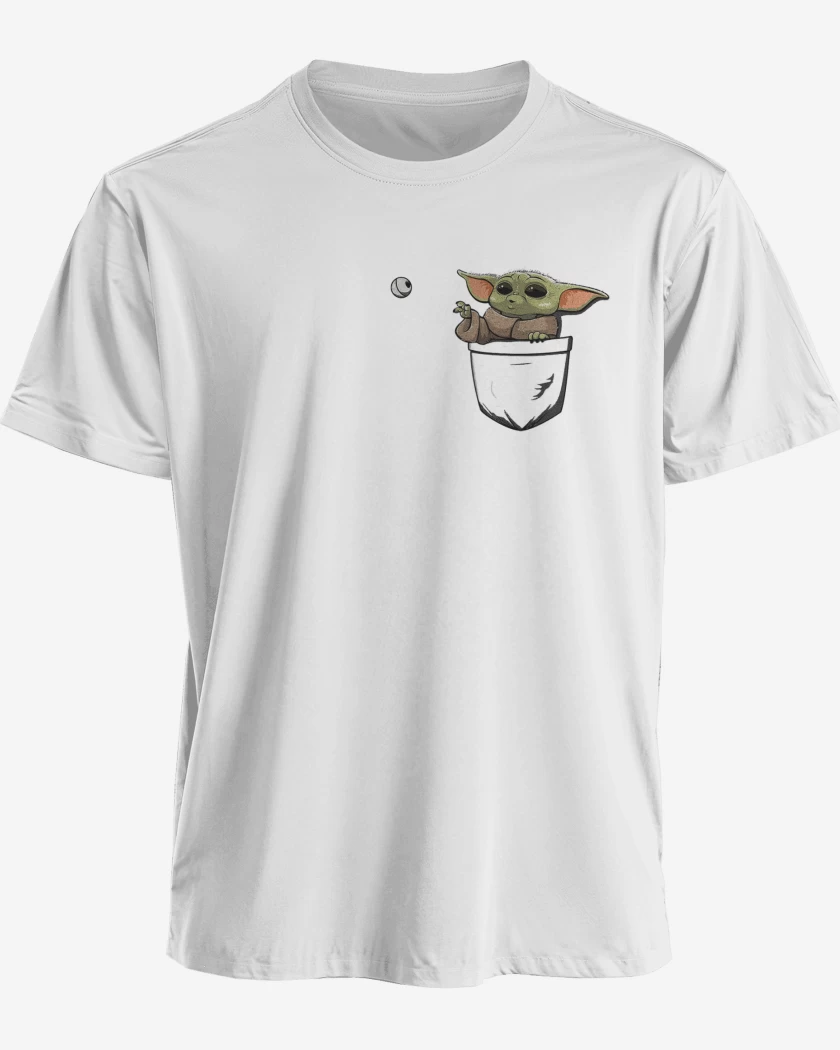 Polera premium Blanco de Grogu de bolsillo