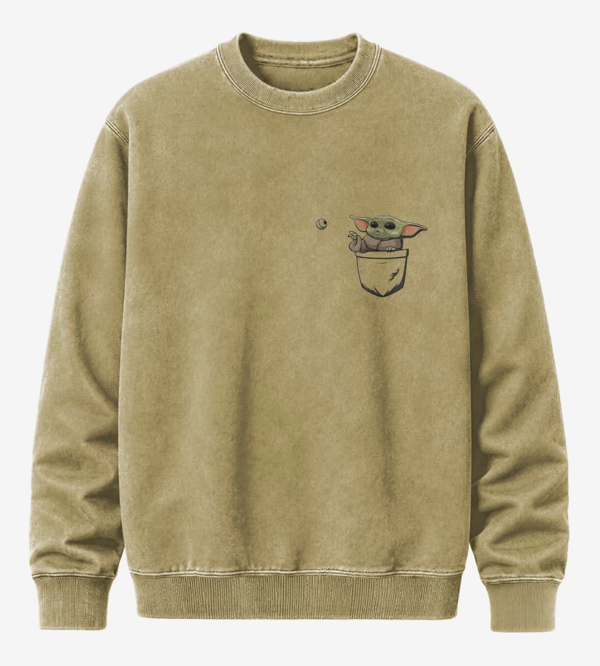 Poleron Polo Acid Wash Beige de Grogu de bolsillo