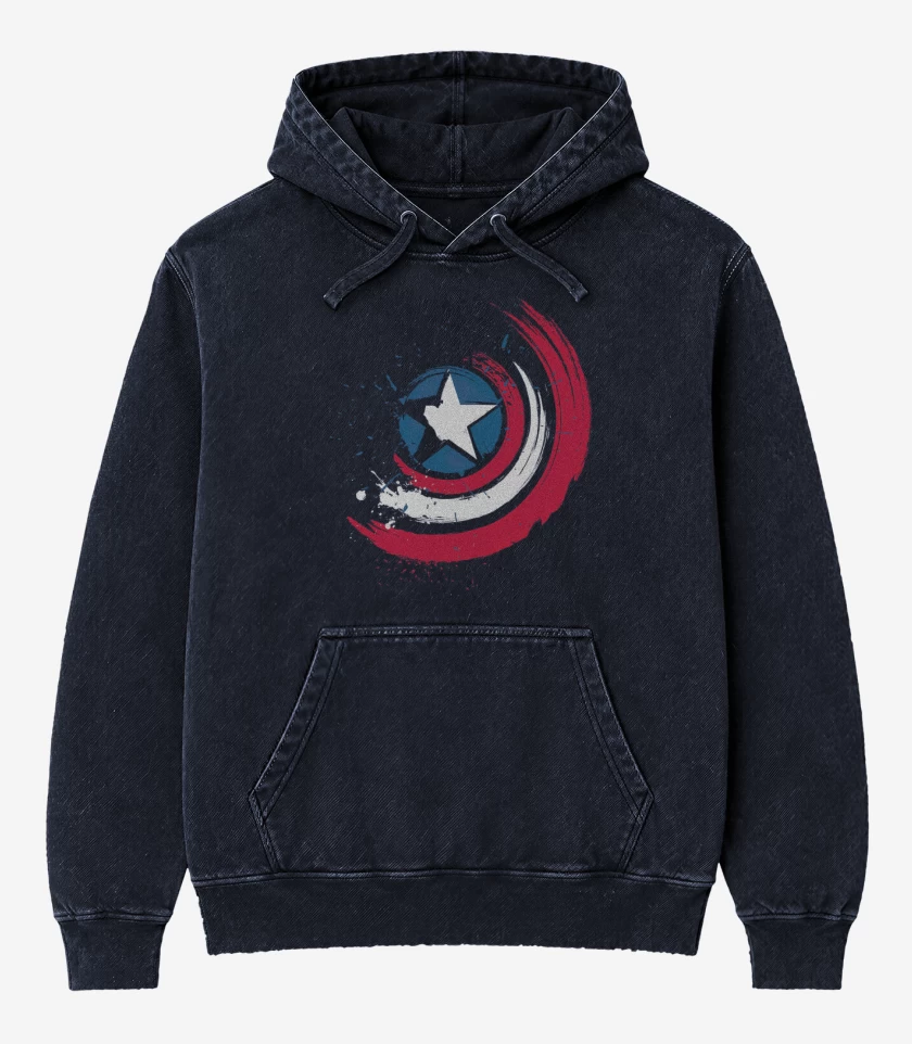 Poleron Canguro Acid Wash Azul Marino de Escudo de america