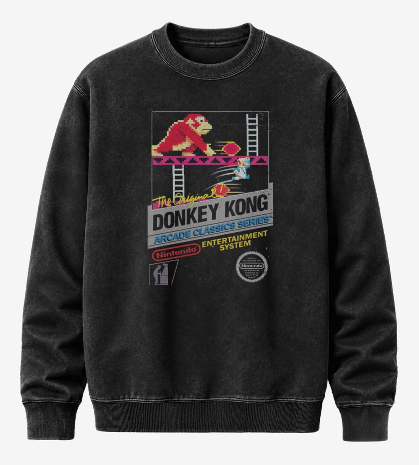 Poleron Polo Acid Wash Negro de Donkey kong nes