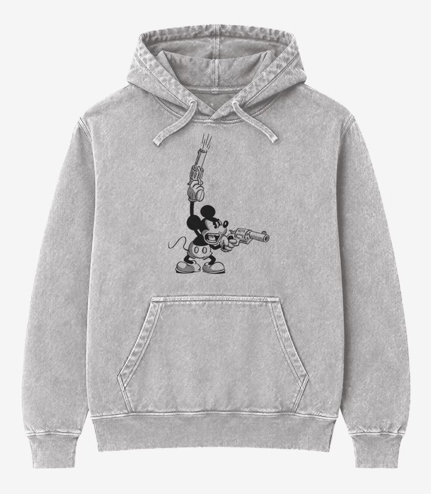 Poleron Canguro Acid Wash Gris Melange de Crazy mickey