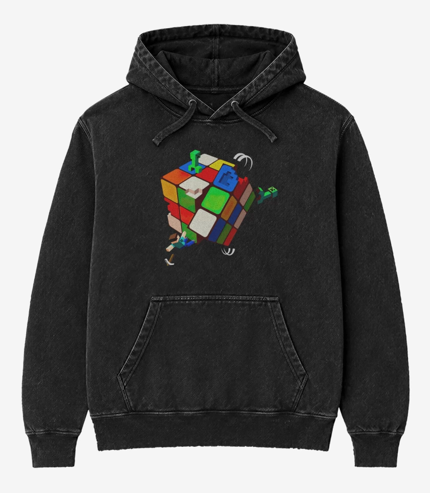 Poleron Canguro Acid Wash Negro de Minerubik