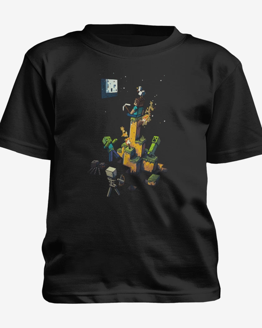 Polera de niño Negro de Minecraft artistico