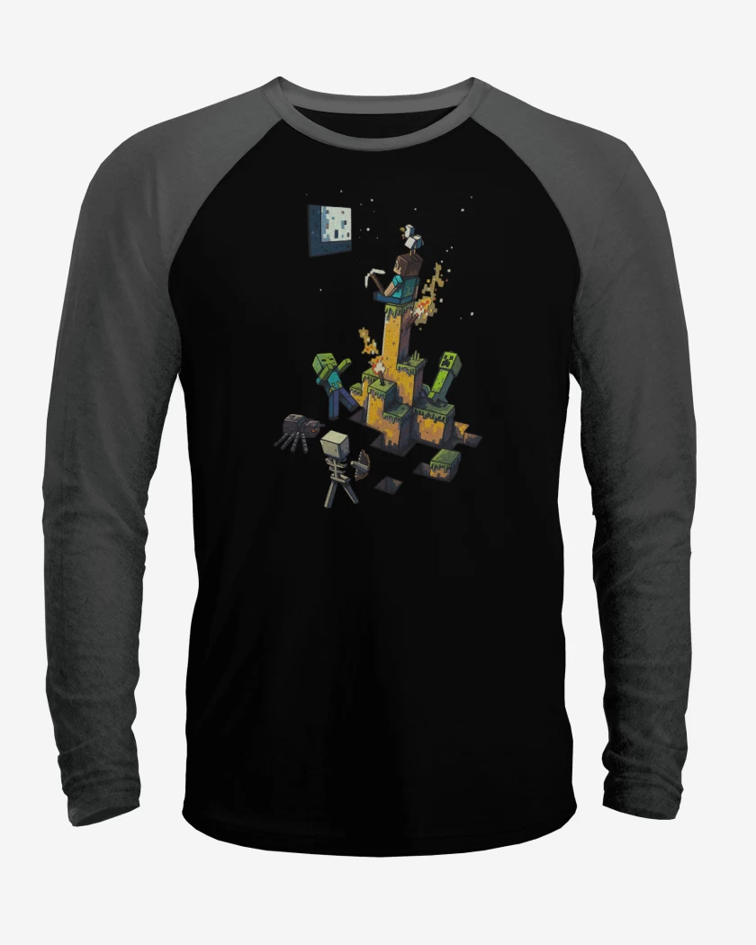 Polera Raglan Negro / Negro Heather de Minecraft artistico