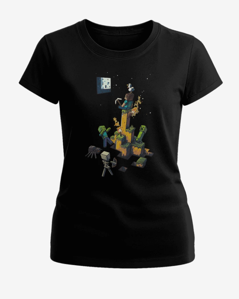Polera de Mujer Negro de Minecraft artistico