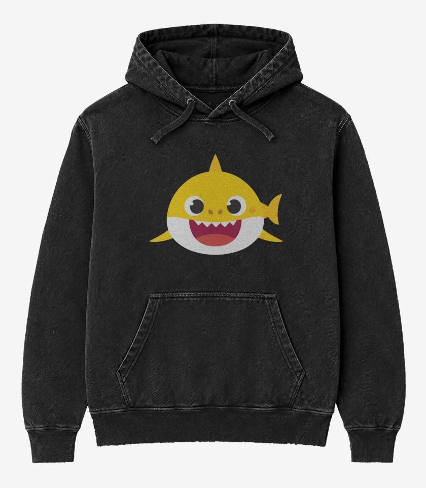 Poleron Canguro Acid Wash Negro de Shark