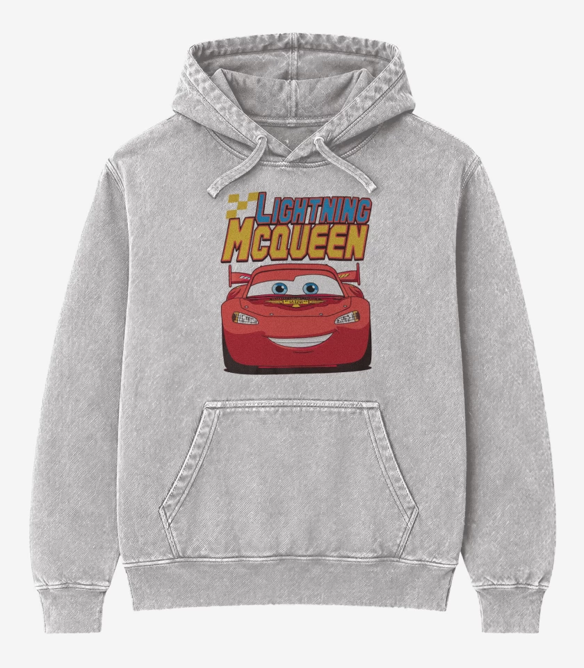 Poleron Canguro Acid Wash Gris Melange de Light mcqueen