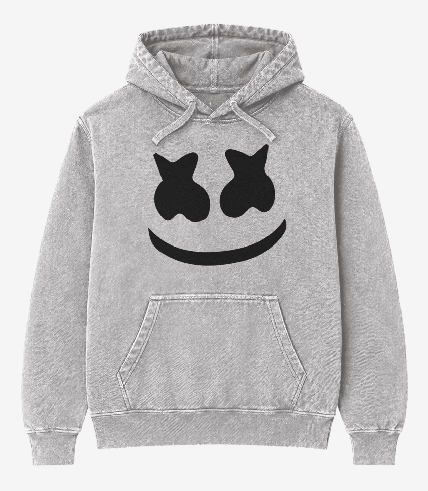Poleron Canguro Acid Wash Gris Melange de Marshmello