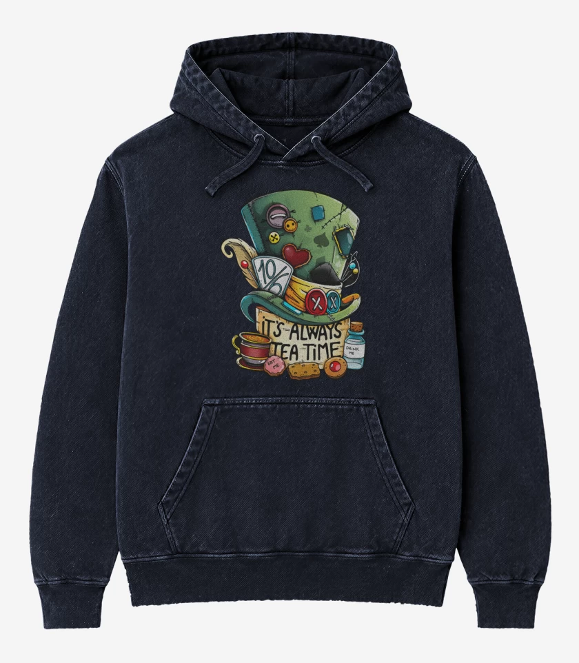 Poleron Canguro Acid Wash Azul Marino de Siempre es hora del té