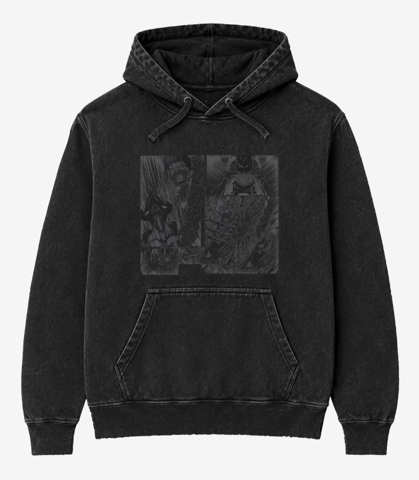 Poleron Canguro Acid Wash Negro de Shinji Piloteando