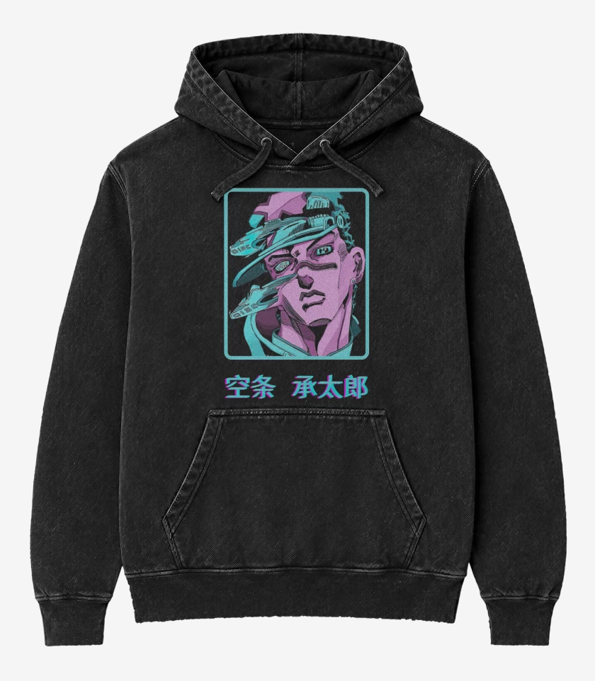 Poleron Canguro Acid Wash Negro de Jotaro