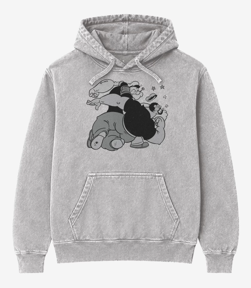 Poleron Canguro Acid Wash Gris Melange de Mangazo al Brutus