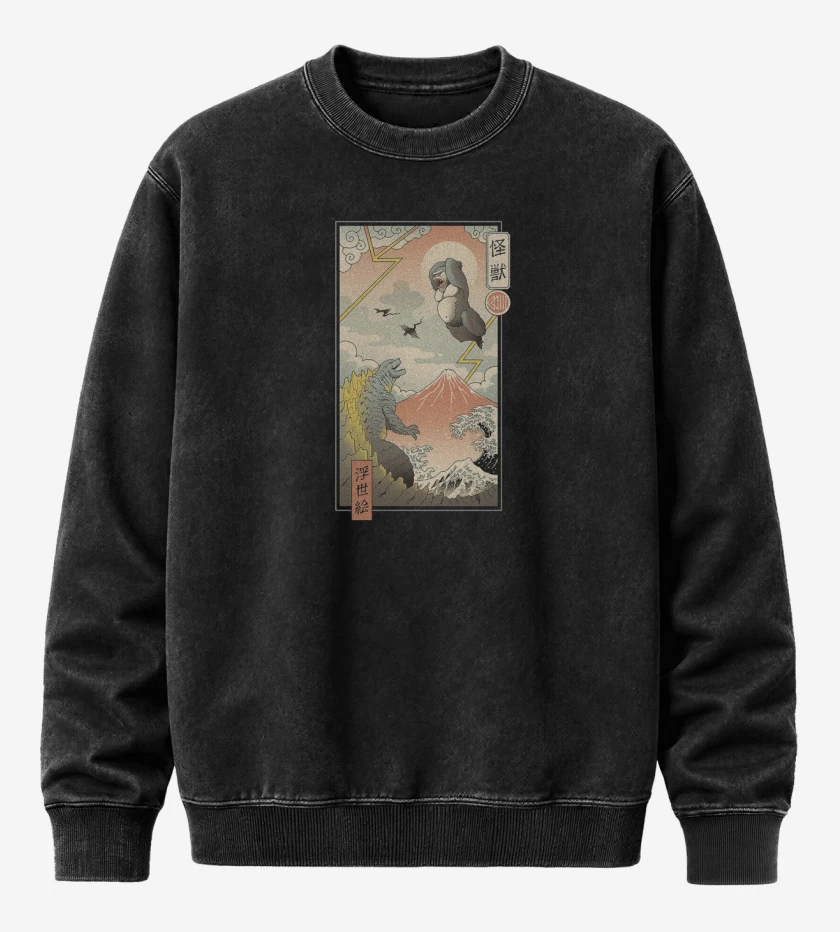 Poleron Polo Acid Wash Negro de Godzilla vs Kong