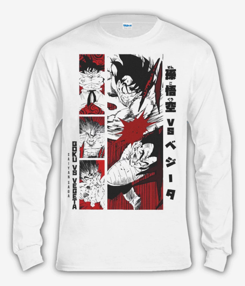 Polera manga larga Blanco de Goku vs Vegeta